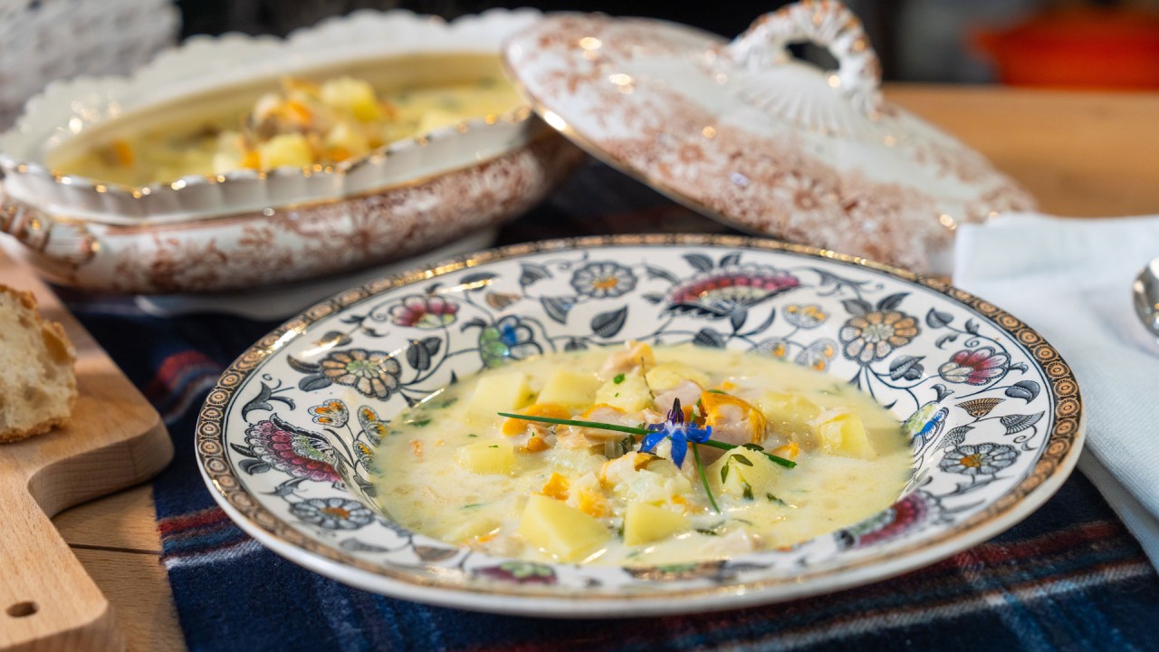 Learn the secrets of preparing Scottish Cullen Skink with Chef Catherine Fulvio)